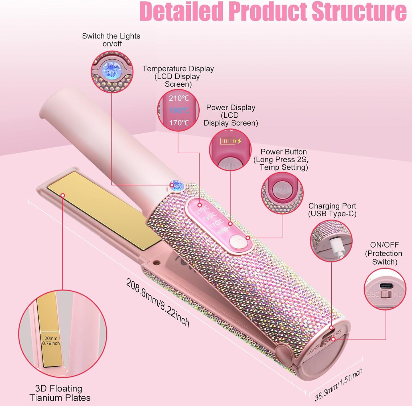 AuroraGlow™ Gemstone Wireless Hair Straightener